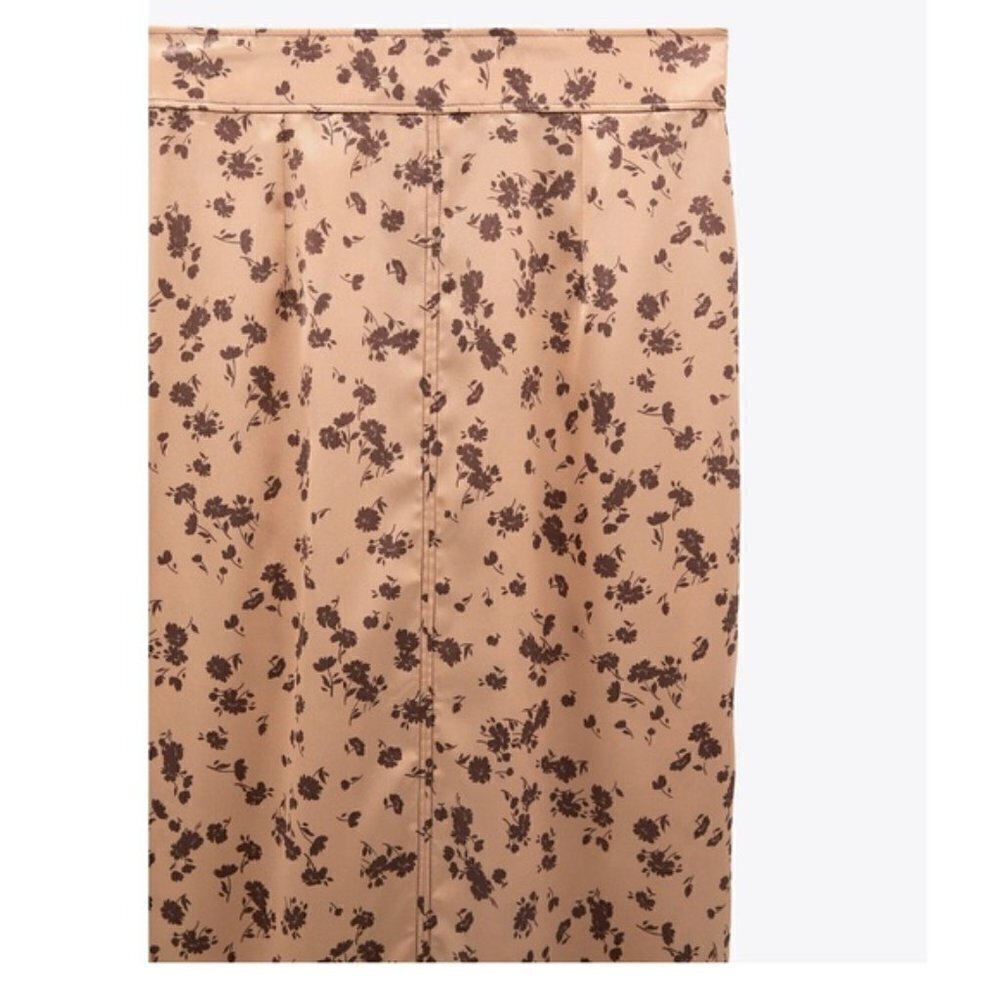 NWT Zara Bohemian Satin Silky Floral Print Slip Midi Skirt Women's Size M - Picture 4 of 8